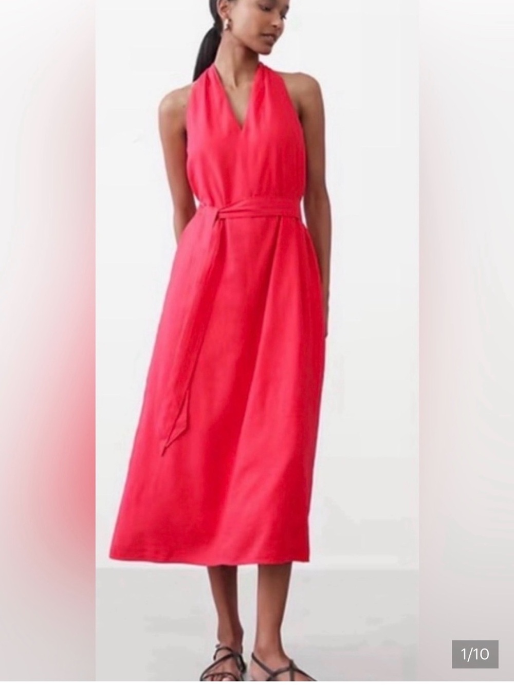 NWT BANANA REPUBLIC Linen-Blend Twist-Back Midi Dress Red